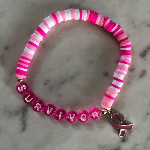 Breast Cancer Awareness Heishi Charm Bracelet | Breast Cancer Awareness Gift - Picture 4 of 12